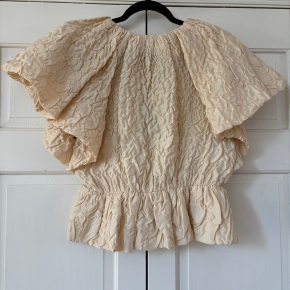 Ulla Johnson Babette Top in Creme Size 6 Puff Sleeve Bow Closure Classic Crinkle - Picture 13 of 17